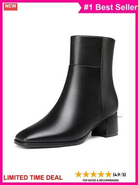 Low Block Heel Ankle Boots Square Toe Chunky Heel Side Zipper Chelsea Boots